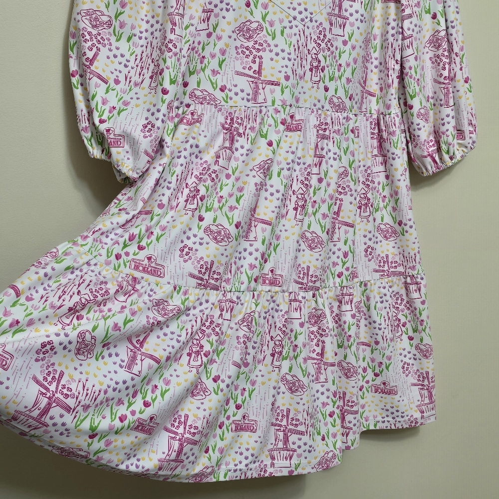Smith & Quinn Tory Dress In Holland Tulip Sz M Pink Tiered Vacation Cottagecore - Picture 6 of 12